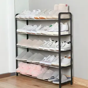 AMOS Metal 5-tier Shoe Rack Organiser - Black & Silver