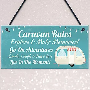 Red Ocean Caravan Rules Sign Hanging Door Plaque Caravan Sign Holiday Gift For Him Her Men Women