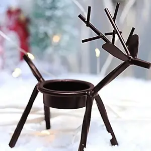 6x Christmas Reindeer Tea Light Candle Holders & Tealights Xmas Home Decor Gift