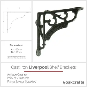 Oakcrafts - Pair of Antique Cast Iron Liverpool Shelf Brackets - 150mm x 150mm