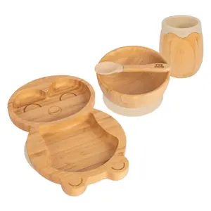 Tiny Dining 4pc Penguin Bamboo Suction Baby Feeding Set - Beige