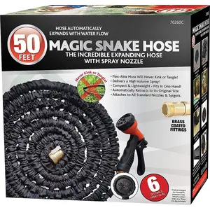 Expandable Magic Hosepipe with Solid Aluminium Ends & 9 Function Spray Gun - Stretch Hosepipe - Extra Strength Fabric