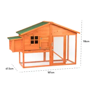 KCT 6ft Chicken Coop With Built In Run With Cover Nest Box Hen House Poultry Cage