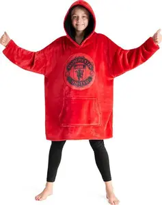 Manchester United FC Fleece Hoodie Blanket For Boys Teenagers One Size Kids Oversized Hoodie Man United Gifts For Boys