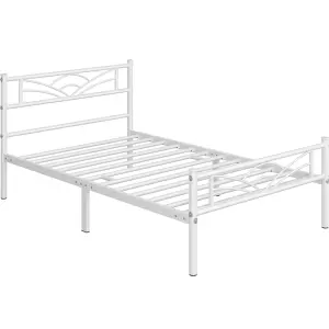 Yaheetech White 3ft Single Metal Bed Frame with Cloud-inspired Design Headboard