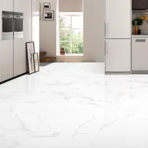 Lacey Polished White Marble Effect Porcelain Wall & Floor Tile - Pack of 76 Tiles, 27m² - (L)600(W)600mm