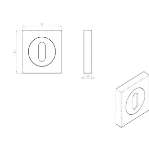 Square Lock Profile Escutcheon 51 x 51mm Concealed Fix Satin Chrome