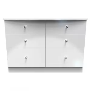 Broadway 6 Drawer Wide Chest with LED lights in White Gloss (Ready Assembled)