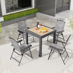 Costway 4-6 People Extendable Patio Dining Table Wood-like Rectangular Aluminum Table