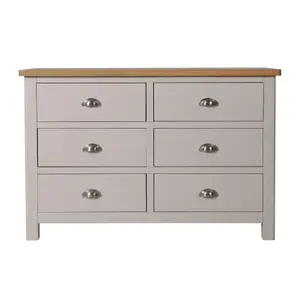 Home Source Ramsgate Grey & Oak 6 Drawer Wide Chest of Drawers