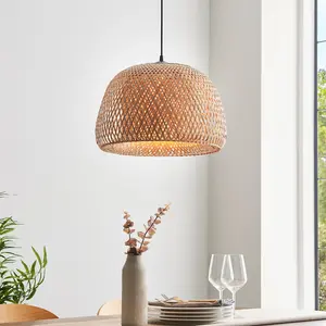 Luminosa Bali Single Pendant Ceiling Lamp, Natural Bamboo, White, Matt Black