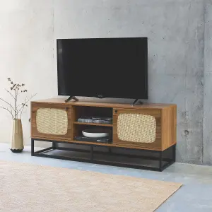 sweeek. Wood and rounded cane TV stand Retro Natural 140x40x55 cm