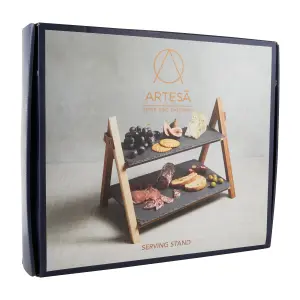 Artesa 2-Tiered Round Frame Food Display Serving Stand with Slate Platters Base