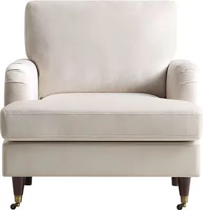 Brigette Beige Velvet Armchair With Antique Brass Castor Legs - Daals - Armchairs