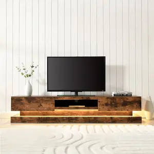 Step Wooden TV Stand In Rustic Oak With LED Lighting