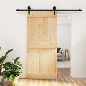 Berkfield Sliding Door with Hardware Set 95x210 cm Solid Wood Pine