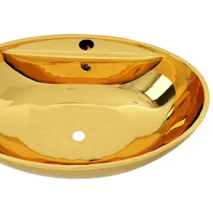 Berkfield Wash Basin with Overflow 58.5x39x21 cm Ceramic Gold