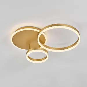 3 Circular Classic Golden Loops Energy Efficient LED Flush Ceiling Light 65cm