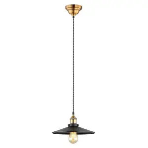 Luminosa Industrial And Retro Hanging Pendant Black, Gold 1 Light  with Black Shade, E27