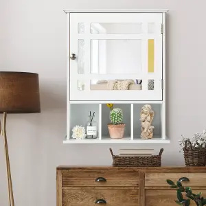 Costway Bathroom Wall Storage Cabinet Wooden Hanging Medicine Organizer W/ Mirror White