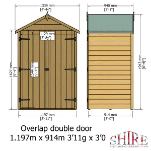 Shire 4x3 Overlap Double Door Windowless Apex Shed Pressure Treated