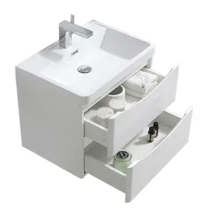 Eden 600mm Wall Hung Vanity Unit in Gloss White & Resin Basin