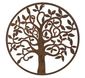 Rustic Round Steel Metal Garden Tree Wall Plaque 60cm Diameter