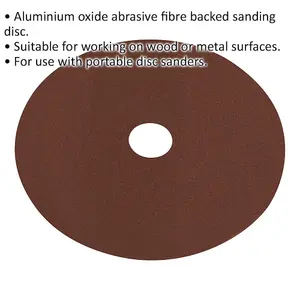 25 Pack 115mm Fibre Backed Sanding Discs - 120 Grit for Wood and Metal