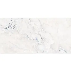 Santiago Gloss White & Blue Marble Effect Porcelain Wall & Floor Tile - Pack of 32 Tiles, 23m² - (L)600(W)1200mm