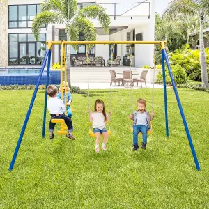 Costway Kids Metal Swing Set Heavy-Duty Gardens Kids Playset w/2 Swing Seats