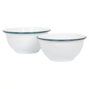 White Enamel Mixing Bowl Set - Green