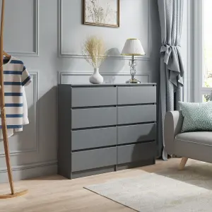 SunDaze Modern Chest of 8 Drawers Bedroom Furniture Storage Bedside Table Cabinet Dark Grey 120x30x99.6cm