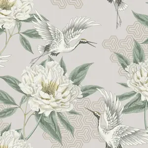 Flying Cranes Wallpaper Natural Grandeco 178302