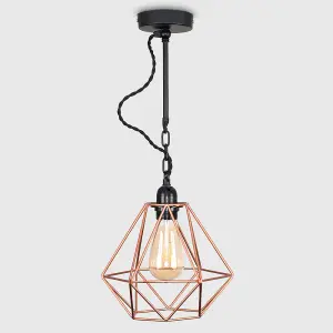 ValueLights Huber Industrial Satin Black Wall Ceiling Light Fitting with Copper Metal Cage Shade