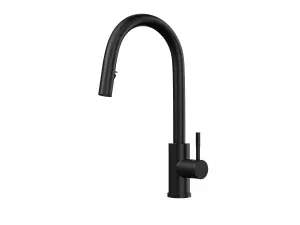 Kersin Velia Matt Black Kitchen Sink Mixer with Concealed Pull Out Hose and Spray Head