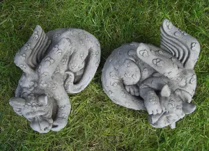 Pair of Large Sleepy Dragons Garden Statuary