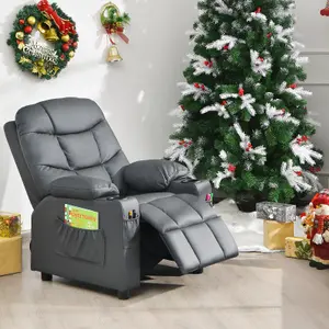 COSTWAY Kids Single Sofa Chair PU Leather Children Armchair Recliner with Cup Holders