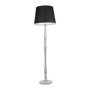 ValueLights Victoria Traditional Grey Wood Candlestick Floor Lamp with Black Tapered Shade