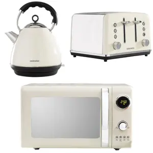 Daewoo Kensington Stainless Steel Pyramid Kettle 4 Slice Toaster and Microwave Set