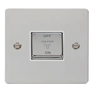 Flat Plate Polished Chrome 10A 1 Gang Ingot 3 Pole Fan Isolation Switch - White Trim - SE Home