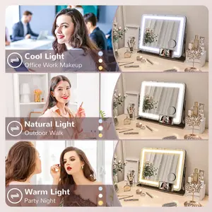 HOMCOM Dimmable Lighted Makeup Mirror with Magnifier, USB Port, 360 Degree Rotation