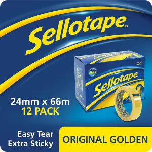 Sellotape Original Golden Multi-Purpose Easy-to-Use Clear Tape, 24mmx66m, 12 Pack