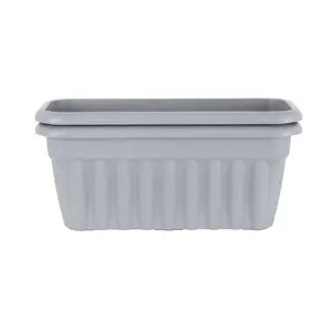 Wham 2x Vista Upcycle Grey Plastic Planter, Large Rectangular Trough (60cm, Pack of 2)