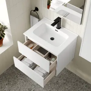 Banyetti Venti 600mm Wall Hung Vanity Unit with Basin - Matt White