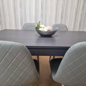 Dark Grey Dining Table with 4 Diamond Stitched Grey Chairs and 1 Bench