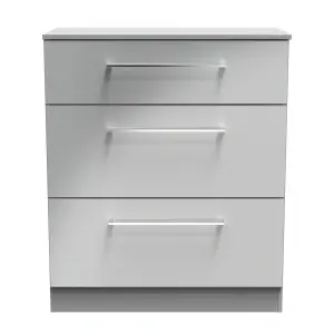 Chester 3 Drawer Deep Chest in Uniform Grey Gloss & Dusk Grey (Ready Assembled)