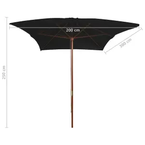 Berkfield Outdoor Parasol with Wooden Pole Black 200x300 cm