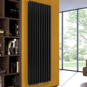 Nes Home 1800 x 600 mm Central Connection Vertical Designer Radiator Black Double Oval Tube