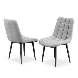 Set Of 2 Nova Modern Velvet Dining Chair Padded Seat Metal Legs Kitchen (Grey)