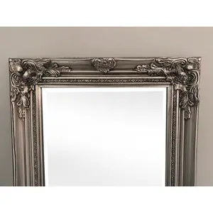 Sade Tall Solid Wood Framed Wall or Dressing Mirror Antique Silver